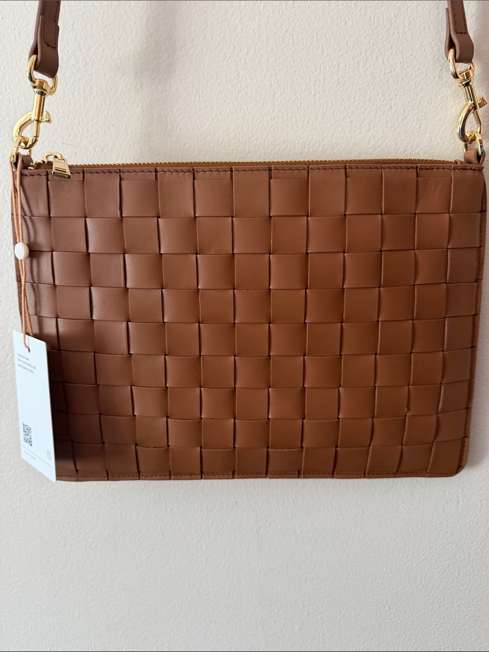 Quince Italian Leather Handwoven Convertible Crossbody in Cognac - Picture 5 of 6